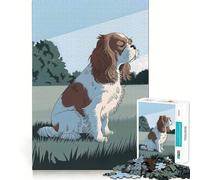 Rompecabezas para Adultos de 1000 Piezas con ilustración de Cavalier King Charles Spaniel Piezas de Corte Limpio Juego para ejercitar la Mente Juego de Ocio Pieza de Arte navideña (38x26cm)