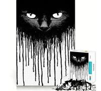 Rompecabezas para Adultos de 1000 Piezas con ilustración de Gato Negro goteando Tinta Borde Juego Inteligente Regalo Ideal Juego de Ocio navideño Arte (38x52cm)
