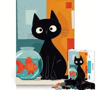 Rompecabezas para Adultos de 1000 Piezas con ilustración de Gato Negro y pez Dorado Diseño Premium Rompecabezas de lógica Ideal para Jugar en Momentos de Ocio y divertirse Decoración navideña 50x75cm