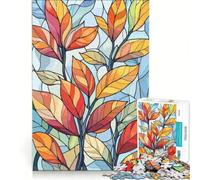 Rompecabezas para Adultos de 1000 Piezas con ilustración de Hojas de otoño Estilo vidriera Juego práctico, Ideal para Relajarse y despejar la Mente Decorar el Escritorio 38x52cm