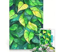Rompecabezas para adultos de 1000 piezas con ilustración de hojas verdes en vidriera, juguetes para armar, para la diversión familiar, con piezas de formas aleatorias que encajan perfectamente 50x75cm