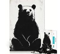 Rompecabezas para Adultos de 1000 Piezas con ilustración de Oso en Blanco y Negro Juego de lógica de Ajuste preciso Juego fácil Decoración navideña para Pared (38x52cm)
