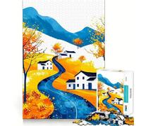 Rompecabezas para Adultos de 1000 Piezas con ilustración de Paisaje de Pueblo otoñal,Bordes impecables,Juguete Divertido para ejercitar la Mente,Escena navideña acogedora y entretenida (50x75cm)