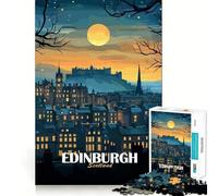 Rompecabezas para adultos de 1000 piezas con ilustración de paisaje nocturno de Edimburgo,Escocia Arte de bordes precisos Ejercicio mental Juego divertido y tranquilo Actividad de cumpleaños (38x52cm)