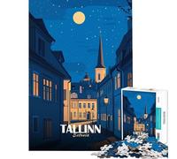 Rompecabezas para adultos de 1000 piezas con ilustración de paisaje nocturno de Tallin Estonia Juguetes educativos para el aprendizaje juegos educativos para la diversión familiar y regalos divertidos