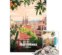Rompecabezas para Adultos de 1000 Piezas con ilustración de Paisaje Urbano de Barcelona España Juegos Familiares educativos desafíos y Regalos para Mujeres y Hombres Decoración de Pared (50x75cm)