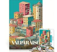 Rompecabezas para Adultos de 1000 Piezas con ilustración de Paisaje Urbano de Valparaíso Chile Juegos relajantes Divertidos y con Humor Regalo de cumpleaños 50x75cm