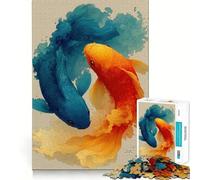 Rompecabezas para Adultos de 1000 Piezas con ilustración de Peces koi Azules y Naranjas,Encaje Perfecto,Regalo para Jugar a concentrarse,para Relajarse o como Regalo de cumpleaños 38x52cm