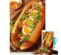 Rompecabezas para Adultos de 1000 Piezas con ilustración de sándwich Banh Mi,Borde, Juego Inteligente,Regalo,Juego de Ocio navideño,Arte (38x52cm)