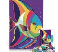 Rompecabezas para Adultos de 1000 Piezas con ilustración de un Colorido pez ángel sobre Fondo Morado, Ideal para Juegos Familiares y decoración de Pared Piezas de Formas aleatorias Que encajan