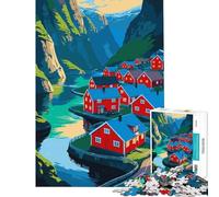 Rompecabezas para Adultos de 1000 Piezas con ilustración de un Colorido Pueblo en un fiordo Juego de ingenio Juguete Intelectual Regalo de cumpleaños Difícil (tamaño 38x26cm)