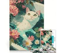 Rompecabezas para Adultos de 1000 Piezas con ilustración de un Gato en una bañera con Flores Juego Familiar Que Mejora la Memoria y es Ideal para Decorar el Escritorio 50x75cm
