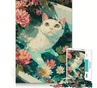 Rompecabezas para adultos de 1000 piezas con ilustración de un gato en una bañera floral Bordes impecables Divertido juego para concentrarse en la mente Juego tranquilo y entretenido Decoración Regalo