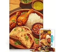 Rompecabezas para Adultos de 1000 Piezas con ilustración de una Deliciosa Comida de Pollo y arroz Juego de lógica,Divertido y Casual, cumpleaños (50x75cm)