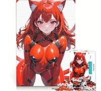 Rompecabezas para Adultos de 1000 Piezas con ilustración de una Sexy Chica Gato roja Estilo Anime - Colección Serie Roja Juego práctico Ideal para Relajarse intelectualmente Regalo