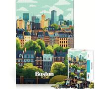 Rompecabezas para Adultos de 1000 Piezas con ilustración del Horizonte de Boston Juego de Ajuste desarrollar la Mente Juego de Mesa Gratuito con Escena navideña (50x75cm)