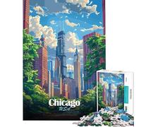Rompecabezas para Adultos de 1000 Piezas con ilustración del Horizonte de Chicago Juegos Familiares educativos Juguete de desafío Regalos para Mujeres y Hombres Decoración de Pared (tamaño 38x52cm)