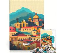 Rompecabezas para Adultos de 1000 Piezas con ilustración del Paisaje Urbano de Quito Juguetes para armar Ideales para Reducir el estrés con póster y Hoja de Preguntas a Juego 38x26cm