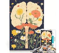 Rompecabezas para Adultos de 1000 Piezas con ilustración Floral de un Cerebro, Ideal para Decorar la Pared Divertido y Original, Perfecto como Regalo de cumpleaños o Navidad 38x26cm