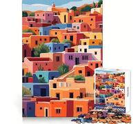Rompecabezas para Adultos de 1000 Piezas con ilustración Minimalista de un Colorido Pueblo Mexicano,Bordes sin Costuras,Ideal para Jugar y Resolver Problemas Un Juguete para Pasar el rato Escena