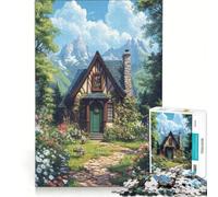 Rompecabezas para Adultos de 1000 Piezas con Ilustraciones de una cabaña de ensueño, Juego práctico, Ideal para Pasar el Tiempo en casa Durante Las Vacaciones, con póster y Hoja de Preguntas a Juego