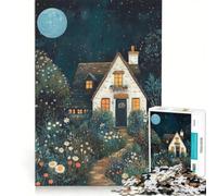 Rompecabezas para Adultos de 1000 Piezas con Ilustraciones de una cabaña de ensueño, Juego práctico, Ideal para Pasar el Tiempo en casa Durante Las Vacaciones, con póster y Hoja de Preguntas a Juego