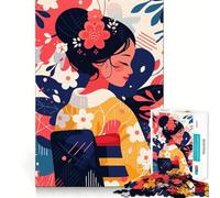 Rompecabezas para Adultos de 1000 Piezas con Kimono Floral,niña y Naturaleza,ilustración Abstracta Minimalista,Arte para Recortar,decoración,Rompecabezas,Regalo para el Tiempo,Regalo o pasatiempo