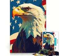 Rompecabezas para Adultos de 1000 Piezas con la Bandera Estadounidense y un águila Calva Ilustración artística patriótica Arte de Corte preciso Juego para ejercitar y Relajarse