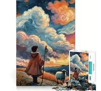 Rompecabezas para Adultos de 1000 Piezas con la Imagen de un Pastor y Sus ovejas al Atardecer Fortalece la Memoria Arte de Bordes limpios y Tranquilo Coleccionable 38x52cm