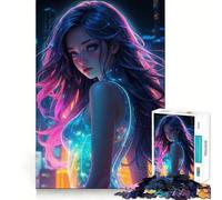 Rompecabezas para Adultos de 1000 Piezas con la Imagen de una Mujer Sexy en una Ciudad Luminosa Fortalece la Memoria Arte Coleccionable con Bordes limpios y tranquilos 38x52cm