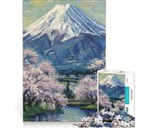 Rompecabezas para Adultos de 1000 Piezas con la Imagen del Monte Fuji y los cerezos en Flor Juegos relajantes y Actividades Divertidas para Hacer en casa Incluye póster y Hoja de Preguntas a Juego