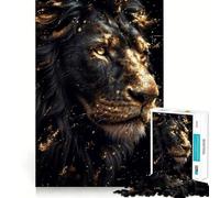 Rompecabezas para Adultos de 1000 Piezas con Leones Negros y Dorados,Piezas de Corte Limpio,Juego de lógica,Divertido Juguete para el Tiempo Libre,decoración navideña,Regalo (38x52cm)