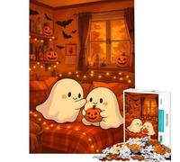 Rompecabezas para Adultos de 1000 Piezas con Lindos Fantasmas de Halloween y Calabazas Juego de ingenio Que desafía la Inteligencia Juguetes adictivos Un Gran Regalo Una Obra de Arte (Tamaño 38x26cm)