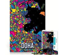 Rompecabezas para Adultos de 1000 Piezas con Mapa de la Ciudad de Doha,Qatar,Estilo Pop Art,Corte Premium,Juego de Habilidad Mental,diversión sin Preocupaciones,decoración navideña para Pared 50x75cm