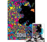 Rompecabezas para Adultos de 1000 Piezas con Mapa de la Ciudad de Doha Qatar Estilo Pop Art para Relajarse Juegos educativos Juguetes de Aprendizaje Regalos de cumpleaños para aliviar el estrés