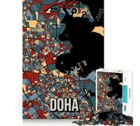 Rompecabezas para adultos de 1000 piezas con mapa de la ciudad de Doha,Qatar,póster de viaje,corte premium,juego de habilidad mental,entretenimiento para el tiempo libre,arte de pared navideño 50x75cm