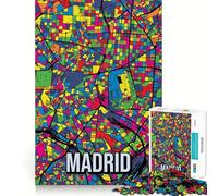 Rompecabezas para Adultos de 1000 Piezas con Mapa de la Ciudad de Madrid,España,Estilo Pop Art Juguete Divertido para armar y desafiar la Mente Juego Acogedor Regalo Ideal para cumpleaños (50x75cm)