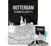 Rompecabezas para Adultos de 1000 Piezas con Mapa de la Ciudad de Rotterdam,diseño de Horizonte Urbano,Bordes definidos,decoración,desafío Mental,Juguete para Relajarse, (38x52cm)