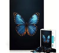 Rompecabezas para Adultos de 1000 Piezas con Mariposa Azul sobre Fondo Oscuro Diversión con articulaciones Finas,Actividad Mental Inteligente,Juego Relajante,Regalo navideño Tranquilo 50x75cm