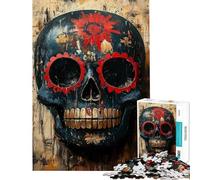 Rompecabezas para Adultos de 1000 Piezas con máscara de Calavera del Día de Muertos Rompecabezas Familiar para aliviar el estrés cumpleaños (tamaño 38x52cm)