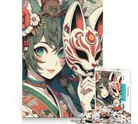 Rompecabezas para Adultos de 1000 Piezas con máscara Kitsune de Chica Anime, decoración de Pared de Juguete, decoración Perfecta, cumpleaños 38x52cm