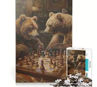 Rompecabezas para Adultos de 1000 Piezas con Osos Jugando al ajedrez, Juguete Educativo, Corte de precisión, Que fomenta el Amor Entre Parejas 50x75cm