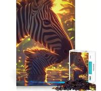 Rompecabezas para adultos de 1000 piezas con paisaje acuático de cebra y ternero Juego de memoria mental de alta precisión Manualidad para momentos de tranquilidad y ejercicio mental en casa (50x75cm)