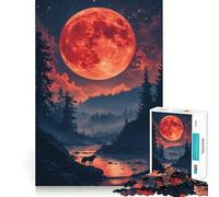 Rompecabezas para Adultos de 1000 Piezas con Paisaje de Luna de Sangre,Ideal para decoración,Juego de Habilidad Mental,Entretenimiento Casual y decoración navideña 38x26cm