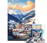 Rompecabezas para Adultos de 1000 Piezas con Paisaje Invernal de Verbier Suiza Juguete Decorativo para Pared Ideal para aliviar el estrés y como Regalo (tamaño 50x75cm)