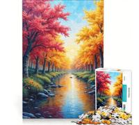 Rompecabezas para Adultos de 1000 Piezas con Paisaje otoñal de río Pintado al óleo, Juegos relajantes, dificultad Alta, Incluye póster y Hoja de Preguntas a Juego, 50x75cm