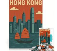 Rompecabezas para Adultos de 1000 Piezas con Paisaje Urbano de Hong Kong póster de Viaje Juegos relajantes Actividades Divertidas en casa para Fortalecer el Amor en Pareja 38x52cm