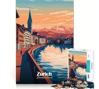 Rompecabezas para Adultos de 1000 Piezas con Paisaje Urbano de Zúrich al Atardecer Juego de concentración Mental de Alta precisión para Manualidades y Actividades para Compartir con Seres Queridos