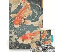 Rompecabezas para Adultos de 1000 Piezas con Peces koi de Japón, Juguetes para armar, Ideales para Reducir el estrés, con póster y Hoja de Preguntas a Juego 50x75cm
