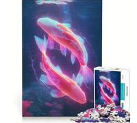 Rompecabezas para Adultos de 1000 Piezas con Peces koi neón Que Brillan en la Oscuridad decoración de Pared Regalo de cumpleaños para Fortalecer el Amor Entre Parejas 50x75cm